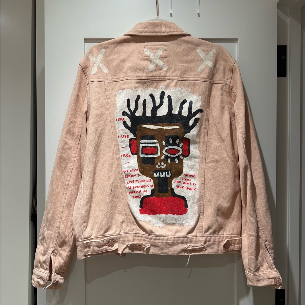 Povrich Hand Painted Pink Denim Jacket